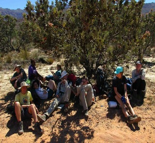 Scouts resting on a hike